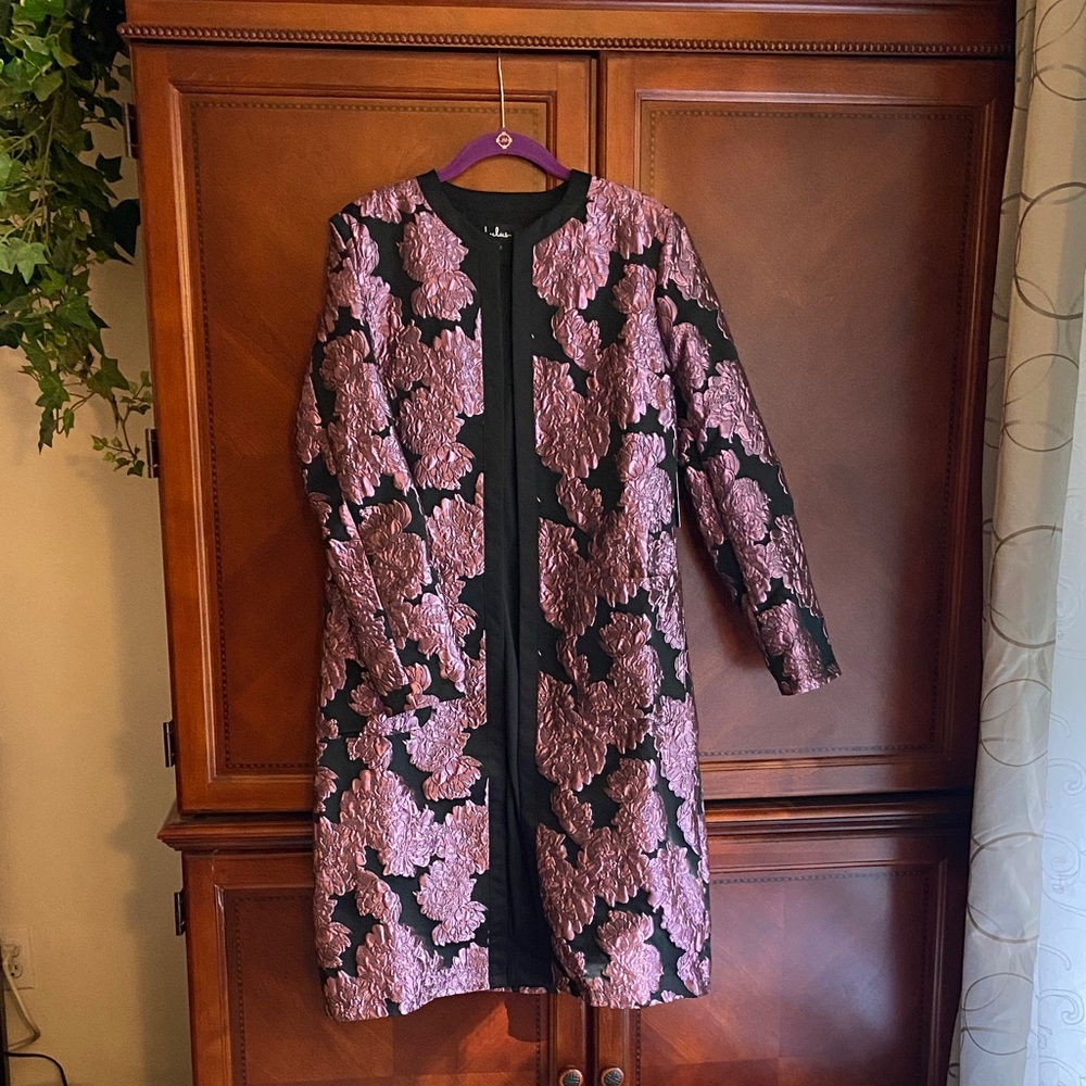 NWT Lulu's Mayia Purple and Black Jacquard Floral Print Long Jacket